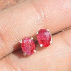 Red Ruby 925 Sterling Silver Faceted Gemstone 1 Pair Stud Earring ~ Handmade Jewelry ~ Prong Setting Stud ~ Gift For Easter