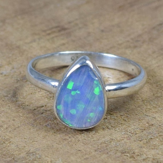 Blue Lab-Created Opal Inlay Three Stone Band In Sterling Silver - Foto 11