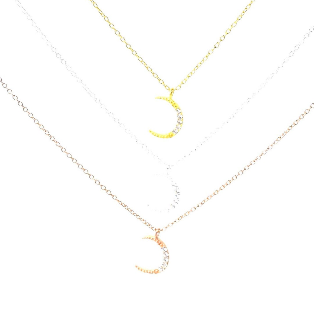 Solid Gold 9k/14k/18k Diamond Moon Shape Necklace Moon Charm Pendant