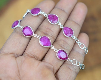 Red Ruby 925 Sterling Silver Gemstone Jewelry Adjustable Bracelet ~ 9 Stone Jewelry