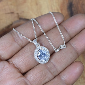 Cubic Zirconia 925 Sterling Silver Oval Shape Handmade Jewelry Pendant w/ or w/o chain ~ New Collection  ~ Gift For Christmas