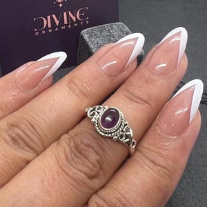 Amethyst 925 Sterling Silver Purple Amethyst Gemstone Jewelry Ring - Natural Amethyst Minimalist Designer Ring Jewellery - Christmas Gift