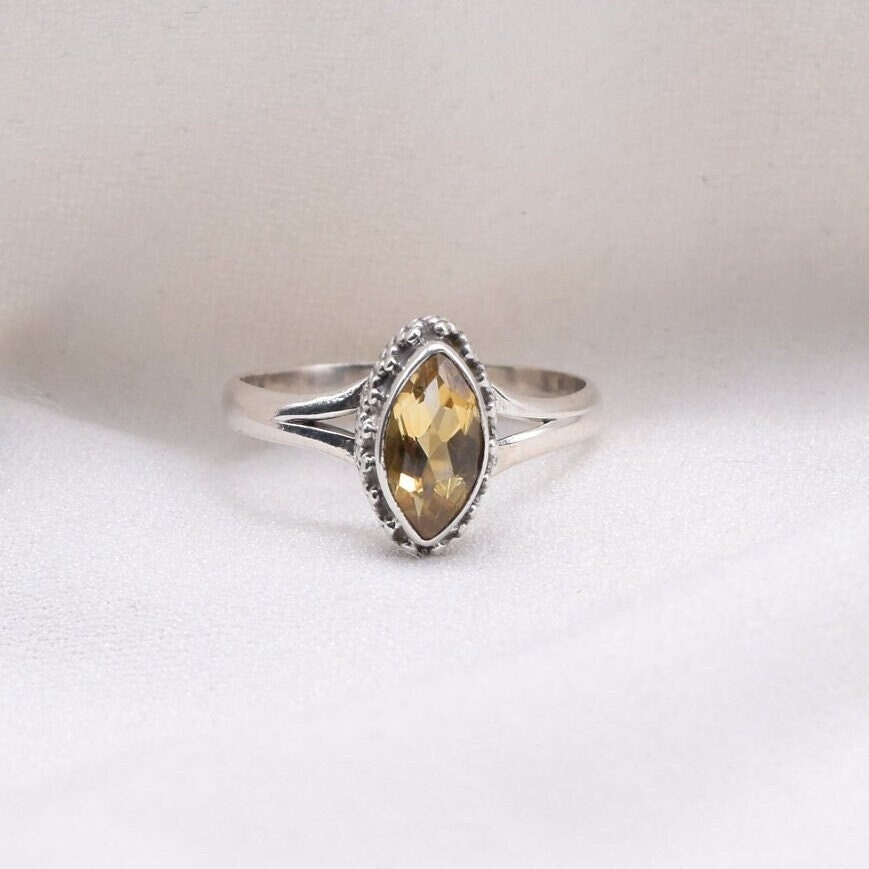 Yellow Citrine 925 Sterling Silver Faceted Natural Gemstone Jewelry Ring ~ November Birthstone ~ Marquise Designer Ring ~ Gift For Birthday