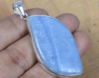 Colgante de ópalo peruano azul, plata de ley 925, joyería hecha a mano