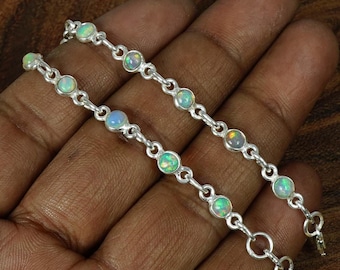 Ethiopian Opal Bracelet: 925 Sterling Silver Adjustable Gemstone Jewelry