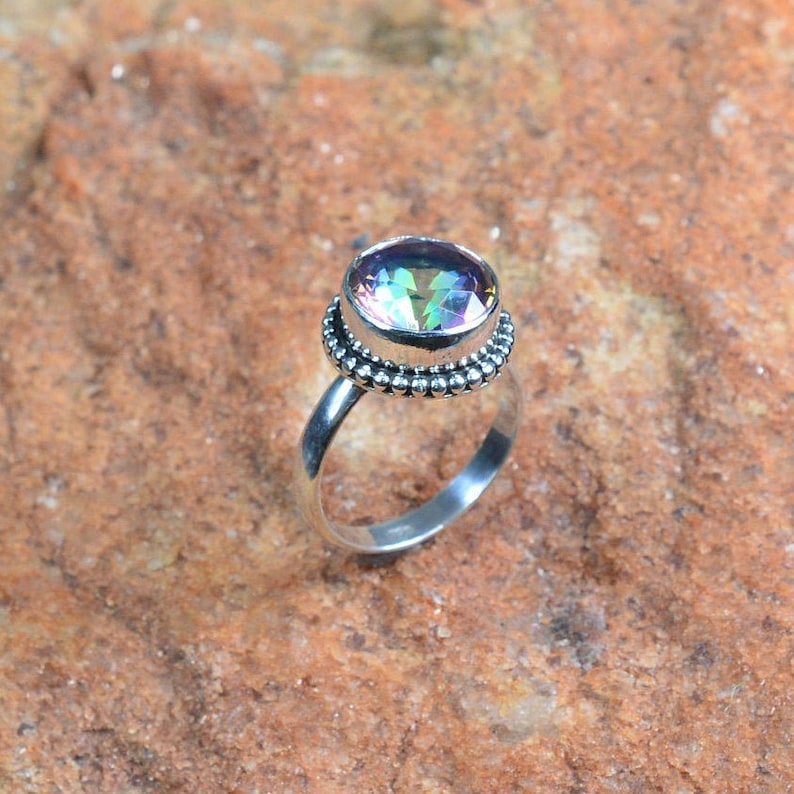 Mystic Topaz Ring Gemstones 925 Sterling Silver Ring Anniversary Gift Gemstone Ring