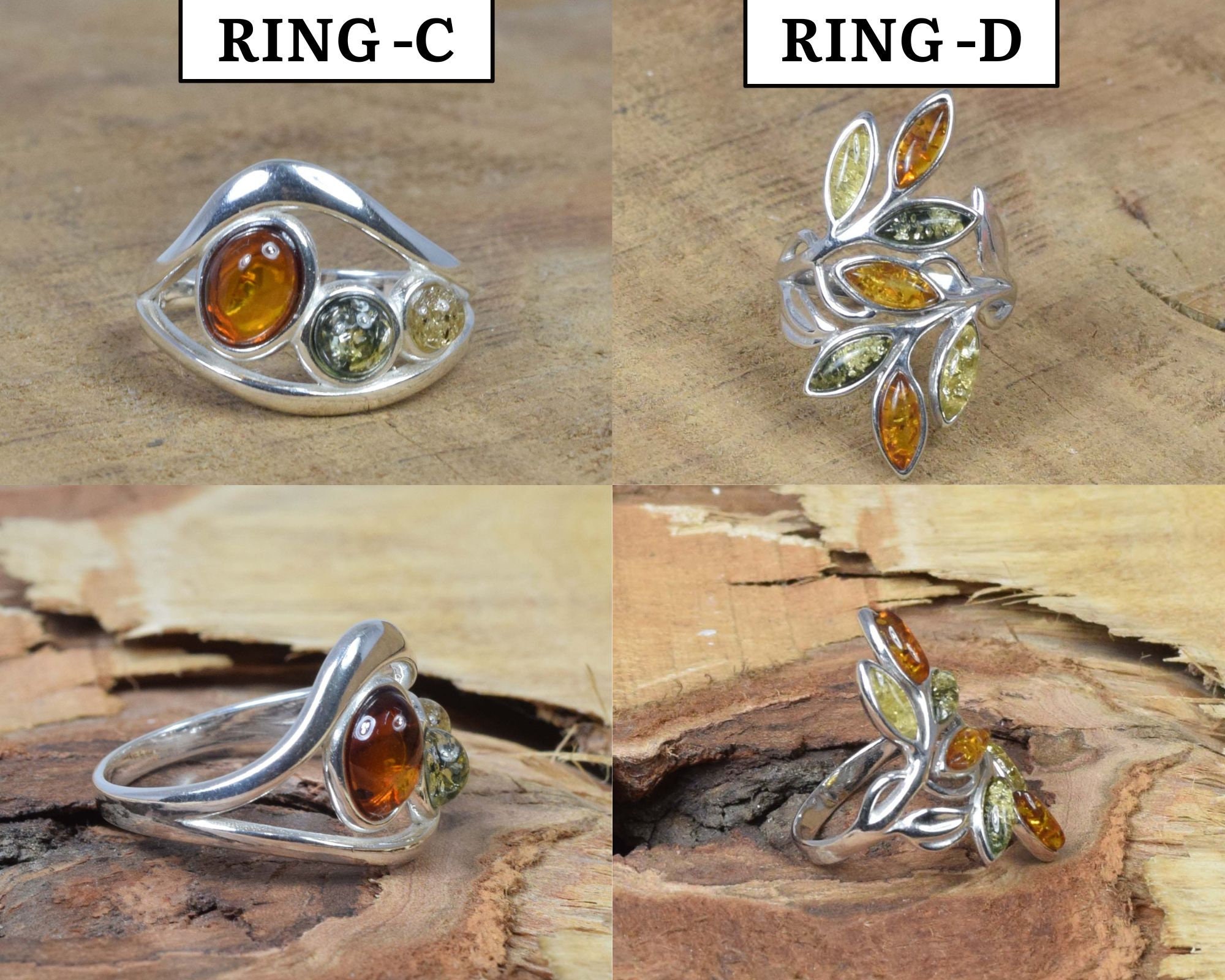 Anelli Di Lusso In Argento Sterling Pietra Principale Ambra - Foto 4