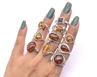 Handmade Baltic Amber Ring: 925 Sterling Silver Gemstone Jewelry