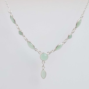 Aqua Chalcedony 925 Sterling Silver Gemstone Designer Chain Necklace ~ Marquise Round Necklace ~ Handmade Jewelry ~ Gift For Anniversary