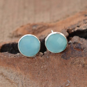 Chalcedony 925 Sterling Silver Round Shape Gemstone Stud Earring