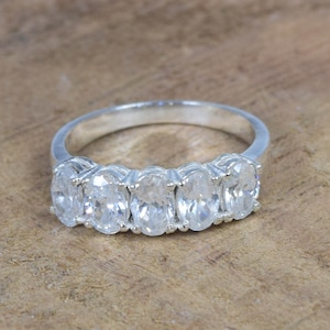 White Topaz 925 Sterling Silver Natural Gemstone White Topaz Ring Jewelry ~ April Month Birthstone ~ 5 Stone Topaz Ring ~ Gift For Birthday