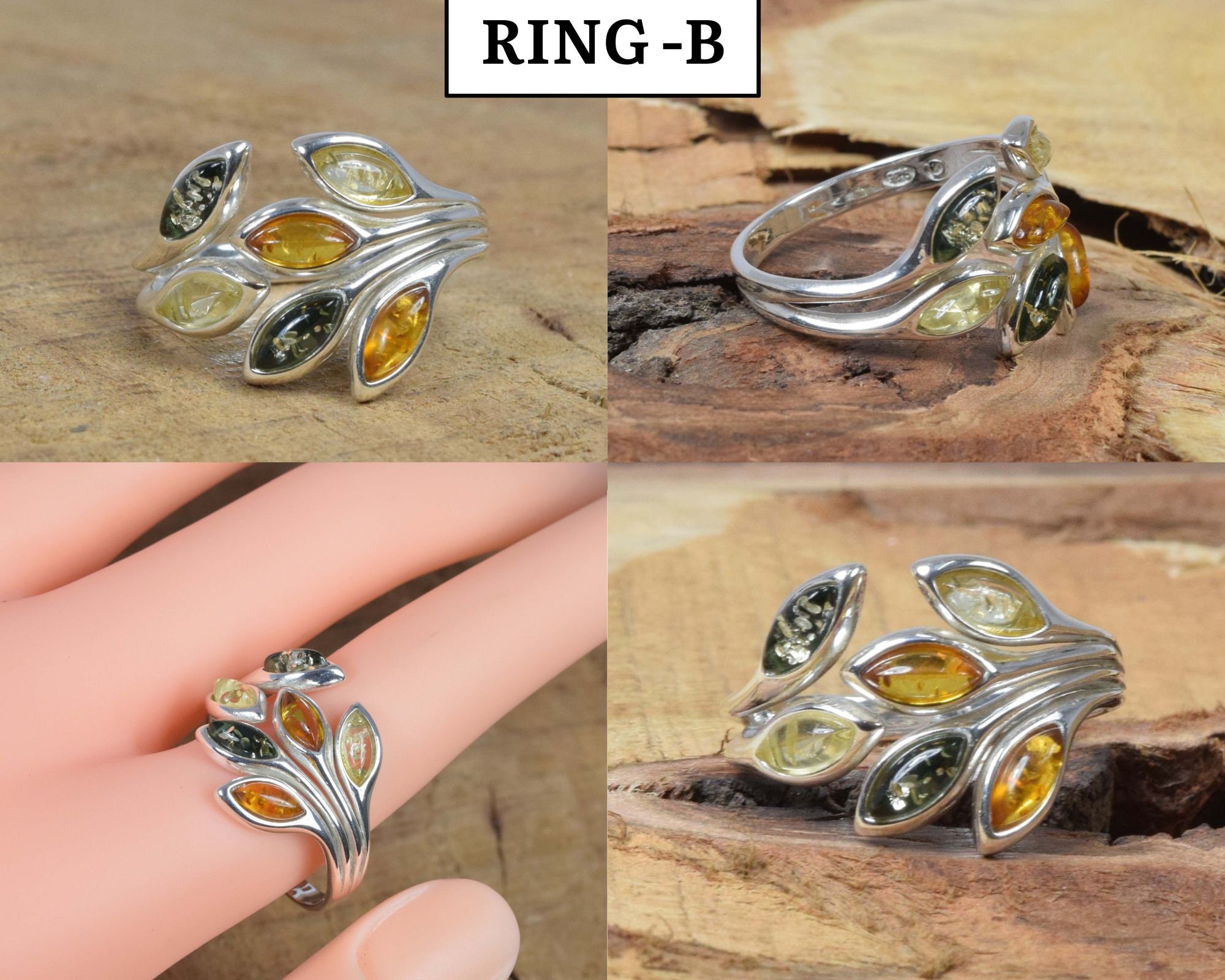 Anelli Di Lusso In Argento Sterling Pietra Principale Ambra - Foto 9