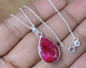 Red Ruby 925 Sterling Silver Ruby Gemstone Faceted Jewelry Pendant w/ or w/o chain ~ Pear Pendant ~ Handmade Jewelry ~ Gift For Birthday