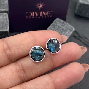 Blue Iolite Quartz 925 Sterling Silver Round Shape Gemstone Stud Earring ~ Handmade Jewelry ~ Faceted Iolite Stud ~ Gift For Christmas