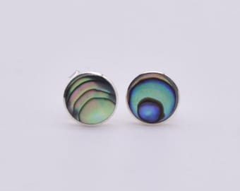 925 Sterling Silver Stud Earrings, Minimalist Silver Post Earrings, Small Circle Abalone Studs