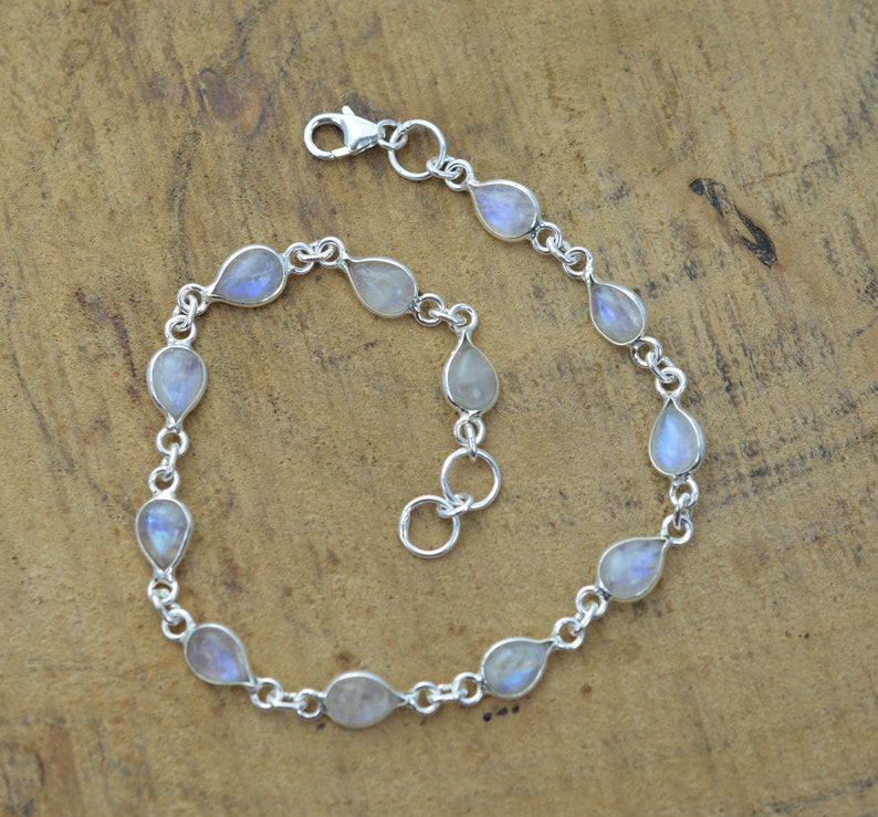 White Rainbow Moonstone 925 Sterling Silver Jewelry Adjustable Bracelets zdjęcie 3