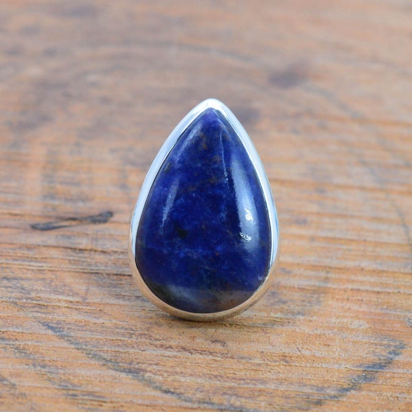 Blauer Sodalith 925 Sterling Silber Ring ~ Perlenform ~ Handgefertigter Schmuck ~ Geschenk Für Jahrestag ~ Ringgröße J