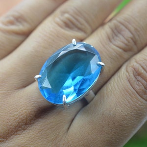 Blauquarz 925 Silber Oval Form Edelstein Ring
