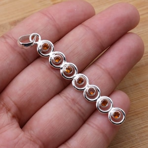 Natural Yellow Citrine 925 Sterling Silver Faceted Gemstone Pendant Jewelry ~ November Birthstone ~ Gift For Birthday ~ 7 Stone Long Pendant