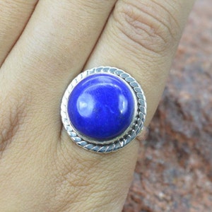 Lapis Lazuli 925 Sterling Silver Round Shape Gemstone Ring - Silver Natural Lapis Lazuli Ring - Lapis Jewelry