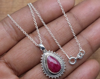 Red Ruby 925 Sterling Silver Ruby Gemstone Faceted Jewelry Pendant w/ or w/o chain ~ Pear Shape Pendant ~ Handmade Jewelry ~ Gift For Her