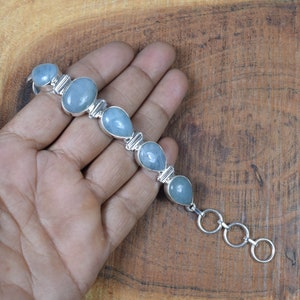 Natural Blue Aquamarine 925 Sterling Silver Gemstone Jewelry Adjustable Bracelet ~March Birthstone Jewelry ~Gift for Women ~ 7 Stone Jewelry