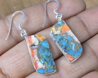Oyster Copper Turquoise Sterling Silver Hook Earrings: Handmade Gemstone Jewelry