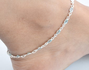 Blue Topaz Anklet: 925 Sterling Silver Gemstone, November Birthstone