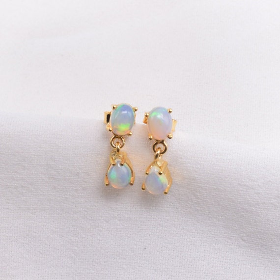 Carat Gold Ethiopian Opal Drop Earrings: Fire Welo Opal Studs