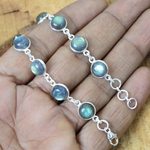 Labradorite Moonstone 925 Sterling Silver Adjustable Bracelet