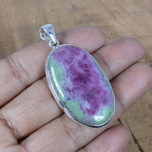 Rubin Zoisit 925 Sterling Silber Edelstein Anhänger ~ Handgemachter Schmuck ~ Ovaler Anhänger ~ Rubin Zoisit ~ Geschenk für Jahrestag