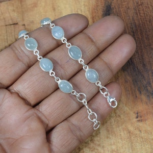 Natural Blue Aquamarine 925 Sterling Silver Gemstone Jewelry Adjustable Bracelet ~March Birthstone Jewelry ~Gift for Women ~10 Stone Jewelry