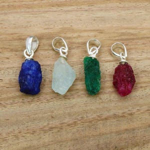Rough Gemstone 925 Sterling Silver Pendant, Uncut Stone Jewelry