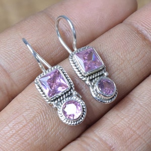 Topaze rose 925 argent sterling topaze gemme bijoux crochet boucle d'oreille ~ mois de novembre pierre de naissance ~ cadeau pour anniversaire ~ 2 boucles d'oreilles en pierre
