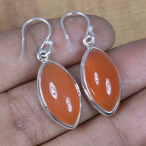 Red Carnelian 925 Sterling Silver Gemstone Marquise Shape Hook Earring ~ August Month Birthstone ~ Handmade Jewelry ~ Gift For Christmas
