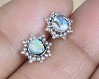 Abalone Shell Sterling Silver Stud Earrings: Handmade Flower Design