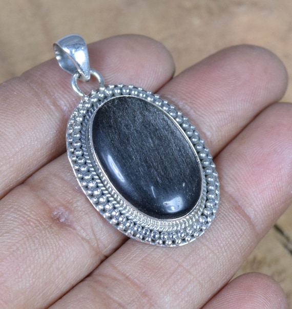 Sterling Silver Beaded Rainbow Obsidian Oval Pendants Sterling Silver Beaded Rainbow Obsidian Oval Pendants
