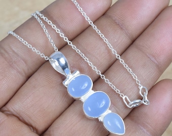 Ciondolo in argento sterling con calcedonio blu: gioielli fatti a mano con pietre preziose