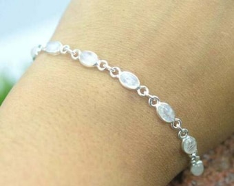 White Rainbow Moonstone 925 Sterling Silver Gemstone Adjustable Bracelet