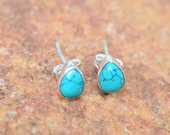 Blue Turquoise 925 Silver 1 PAIR Stud Earring, Birthday December Birthstone, Bridesmaids, Gift For Her
