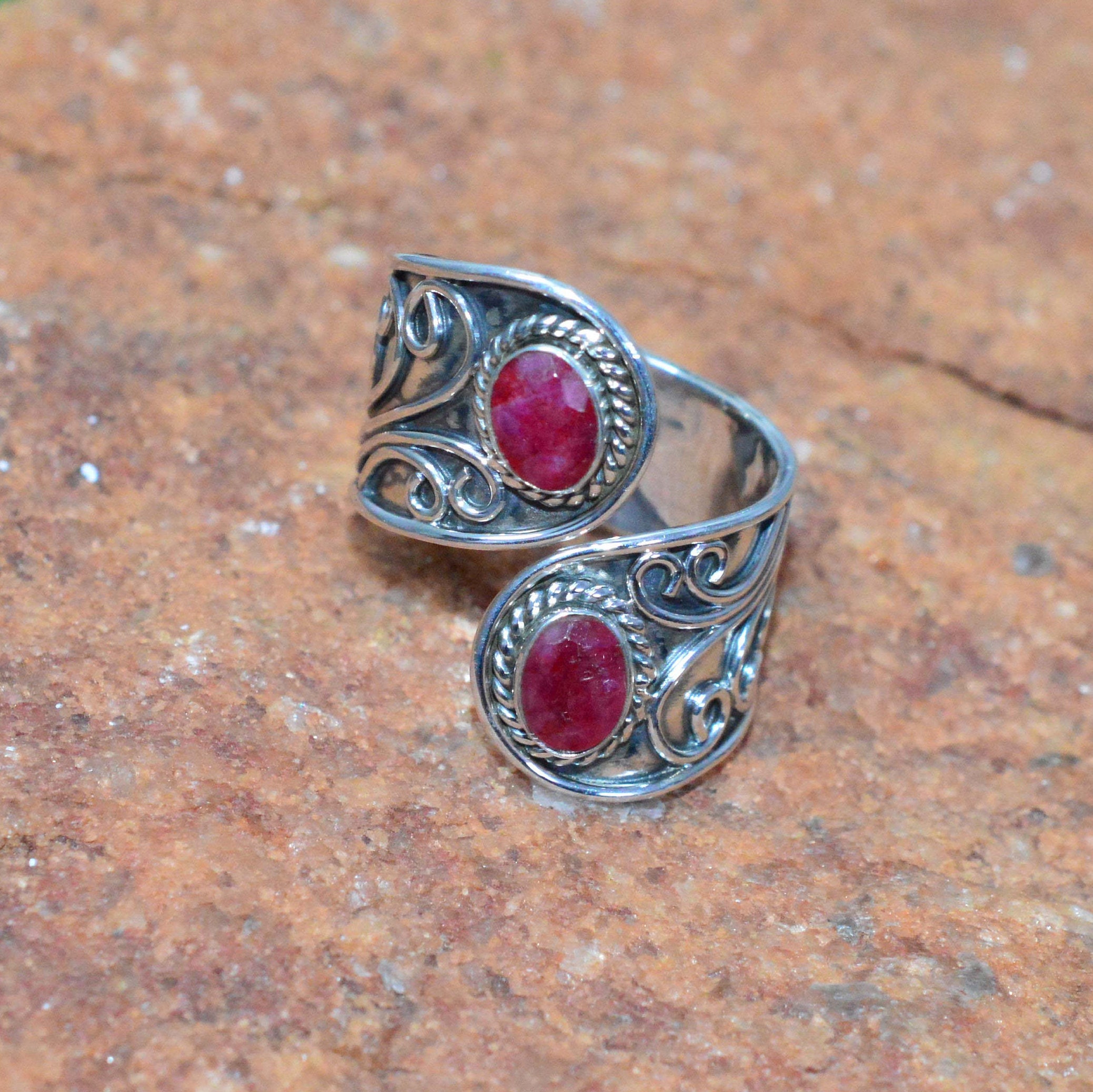 Red Ruby Ring 925 Sterling Silver Faceted Ruby Ring | Etsy
