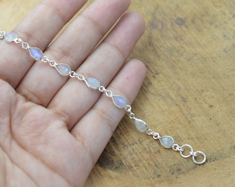 Witte Regenboog Maansteen 925 Sterling Zilveren Sieraden Verstelbare Armbanden