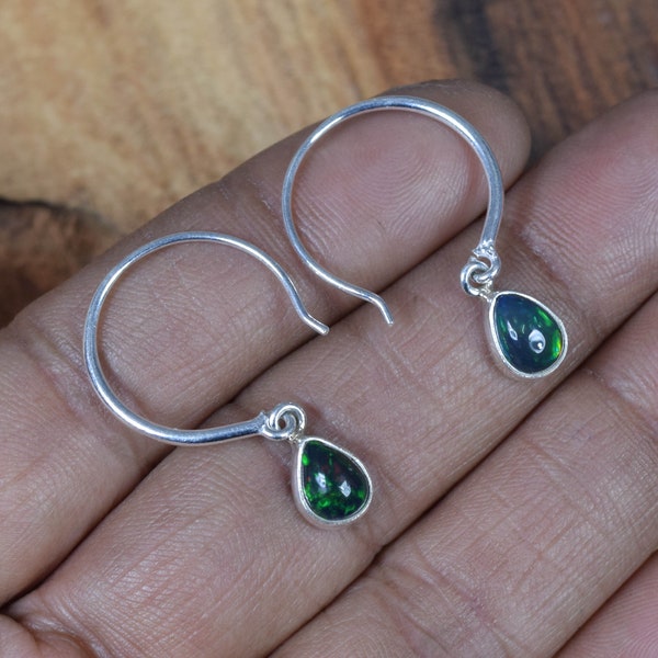 Black Ethiopian Opal 925 Sterling Silver Opal Pear Shape 1 Pair Hook Earring ~ Opal ~ Handmade Jewelry ~ Black Opal ~ Gift For Christmas