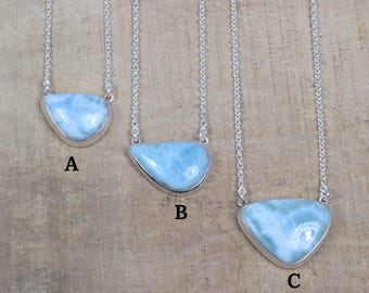 Handmade Larimar Necklace: 925 Sterling Silver Gemstone Chain