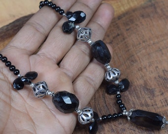 Black Onyx Sterling Silver Necklace: Gemstone Designer Chain