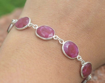 Red Ruby 925 Sterling Silver Gemstone Jewelry Adjustable Bracelet