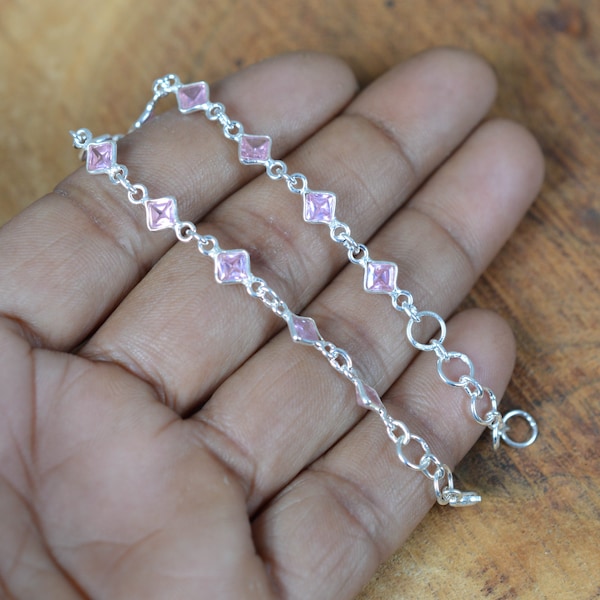 Pink Topaz 925 Sterling Silver Gemstone Jewelry Adjustable Bracelet