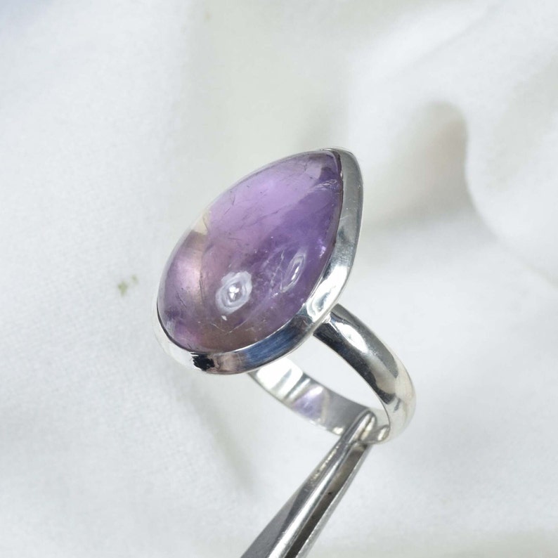 Handgjord päron-ametrinring: Ädelstenssmycken i 925 sterlingsilver - storlek 9 bild 3