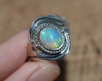 Ethiopian Opal 925 Sterling Silver Natural Ethiopian Opal Gemstone Jewelry Ring