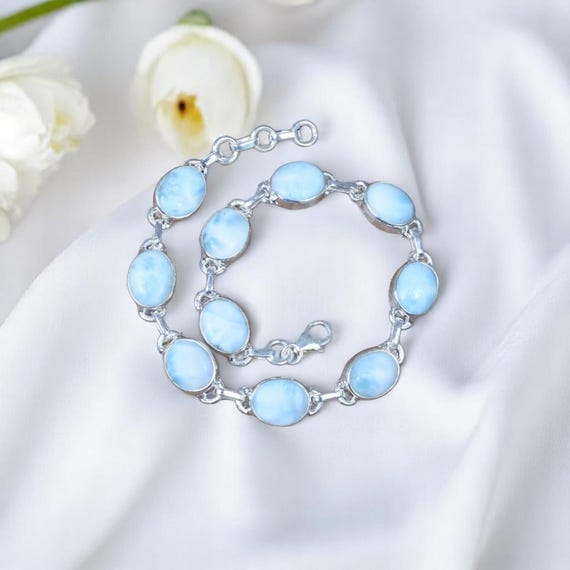 Pulsera De Larimar, Pulsera De Plata De Ley 925, Pulsera Hecha A Mano, Joyería Minimalista, Pulsera Para Mujer, Pulsera De República Dominicana - México